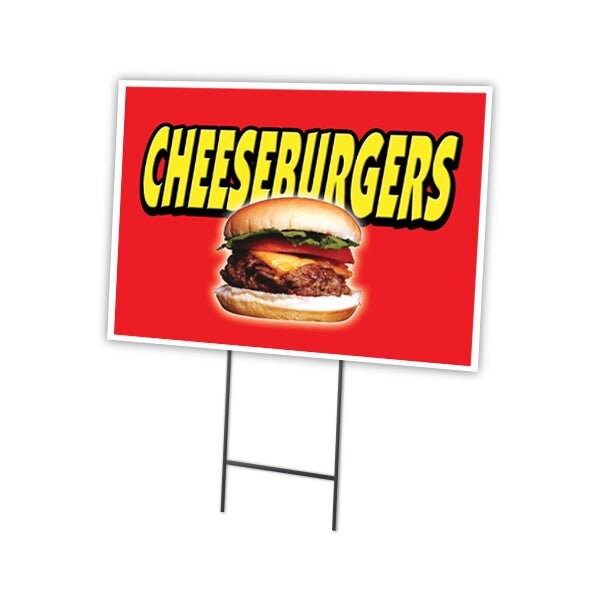 Cheeseburgers Yard Sign & Stake outdoor plastic coroplast window, C-1216-DS-Cheeseburgers